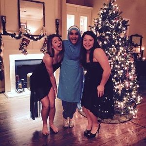 HIGH LOW a black sparkly Gianni Bini dress.